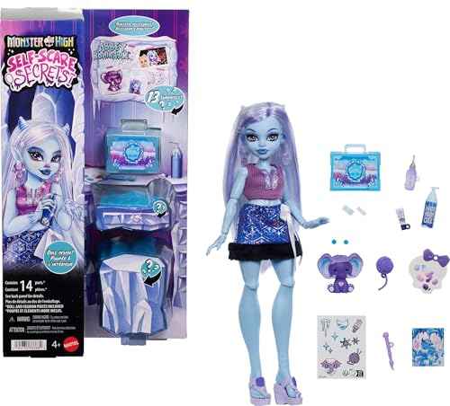 ​Monster High Self-Scare Secrets Abbey Bominable Doll and Accessories Set with 13 Realistic Surprises Like Henna, Painting and Crochet Crafts