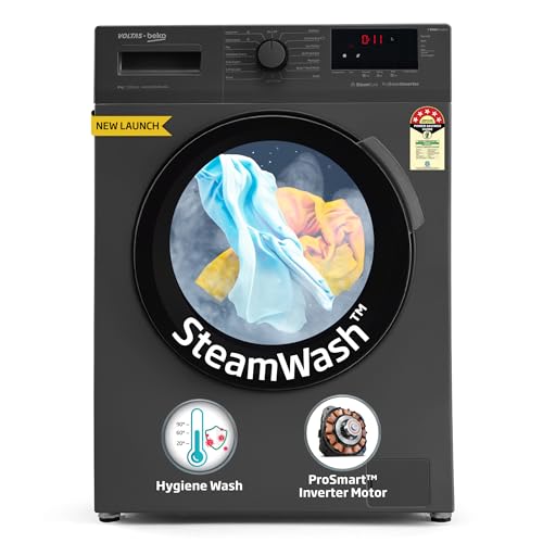 Voltas Beko, A Tata Product 8 Kg 5 Star Inverter Quick wash Fully-Automatic Front Loading Washing Machine (WFL8012B7JVBKA/AXV, Anthracite, In buit Hea