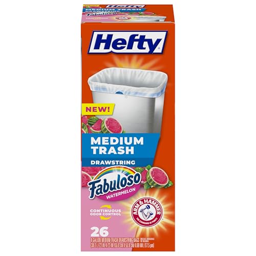 Hefty Medium Trash Bags, Fabuloso Watermelon Scent, 8 Gallon, 26 Count