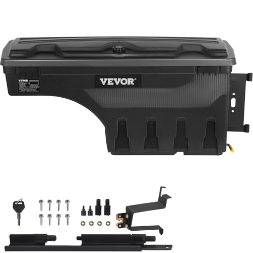 VEVOR Truck Bed Storage Box, Compatible with Chevrolet Silverado 1500 GMC Sierra 1500 2019-2020 R, Waterproof ABS Wheel Well Tool Box with Lockable Lid, 6.6 Gal/25 L Toolbox, Passenger Side, Black