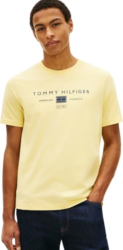 🔥 STARKER PREIS (-60%) Tommy Hilfiger Herren T-Shirt Kurzarm Brand Love Mono Stack aus Baumwolle, Gelb (Citronella), S