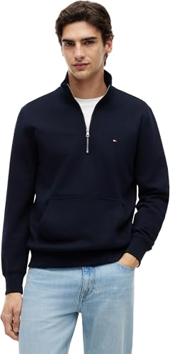 🔥 STARKER PREIS (-57%) Tommy Hilfiger Men's Essential Terry New 1/4 Zip MW0MW43115, Blue, XL