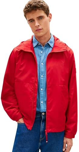 ⚡ BLITZDEAL (-84%) Tommy Hilfiger Herren Windbreaker Jacke Branded Hooded mit Kapuze, Rot (Medium Red), M