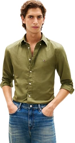 (-51%) Tommy Hilfiger Herren Hemd Flex Poplin Solid Regular Fit, Grün (Dark Artichoke), XS