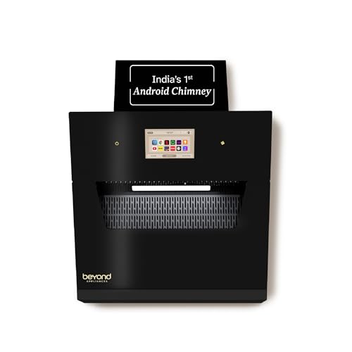 Beyond Appliances Eris 60cm Auto Clean Slant Kitchen Chimney | 1500 CMH Suction | Filterless | Smart Touchscreen Display | Touch Control | Black | PAN