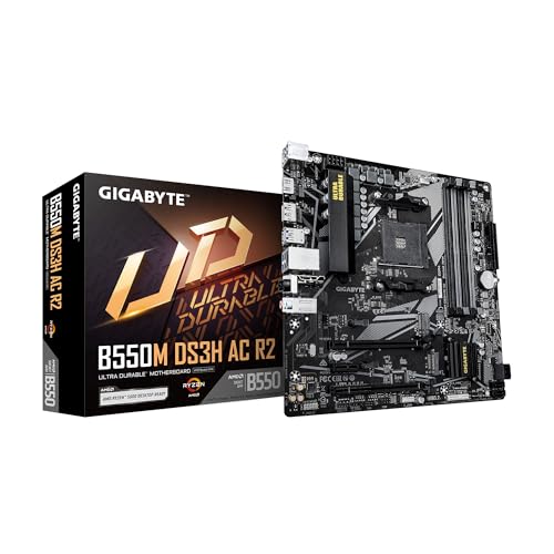 GIGABYTE Placa-mãe B550M DS3H AC R2 AMD AM4 mATX, suporta processadores Ryzen série 5000/4000/3000, DDR4, fase de alimentação 5+3, 2X M.2, PCIe 4.0, WIFI5, GbE LAN, PCIe EZ-Latch,