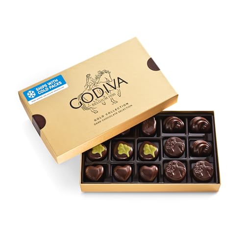 Godiva Gold Dark Chocolate Gift Box, Belgian Dark Chocolates with Pralinés, Ganaches & Caramels, Gourmet Gift for Birthdays, Holidays, Kosher, 15 Pc