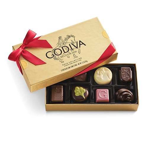 Godiva Chocolatier Red Ribbon Gold Assorted Chocolate Gift Box 8-Piece Chocolates aren't just for