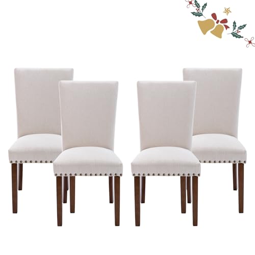 COLAMY Upholstered Dining Chairs Set of 4, Parsons Style Linen Beige Accent Chairs with High Back, for Round Kitchen Table or Small Dining Room – Comfortable & Stylish