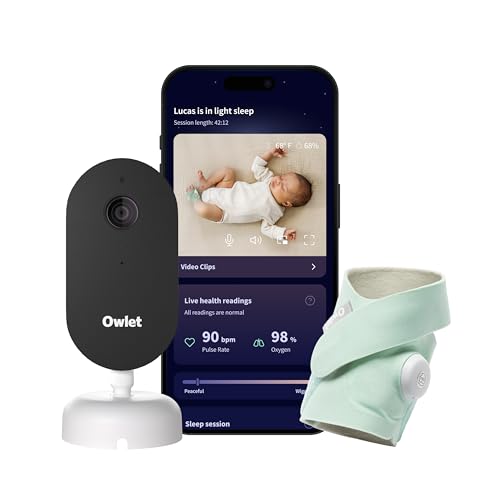 Owlet Dream Duo (3rd Gen) – FDA-Cleared Smart Baby Monitor with Sock & HD Video Cam, Tracks Pulse Rate, Oxygen & Sleep, 2K HD Video, Cry & Motion Alerts, Temp Monitoring