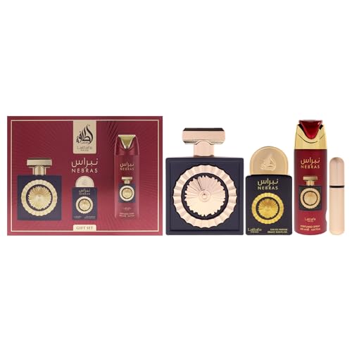Lattafa Pride Nebras 3-Piece Luxury Perfume Gift Set for Women & Men - Gourmand Berry & Chocolate | Juicy Raspberry, Dark Cocoa & Vanilla |Long-Lasting Indulgent Scents (Gift Set)