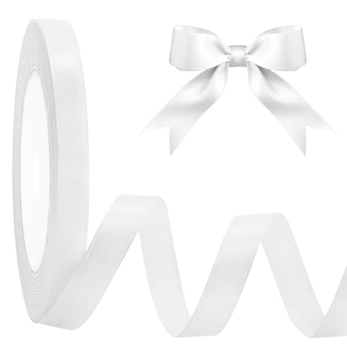 MOXYOY Pink Stain Ribbons,10mm/22.8m Ribbon for Gift Wrapping, Ribbon Decoration for Present,Car Wedding, Party Balloon,Valentine's Day,Christmas,Cake,Bouquet,Crafting (White)