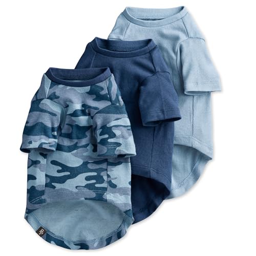 Pet Passion Toby II - The Perfect Tee, 3 Pack Short Sleeve Pet T-Shirt 100% Organic Cotton Tees Clothes for Small, Medium, Large Dogs​​, Navy Camo, XX-Small