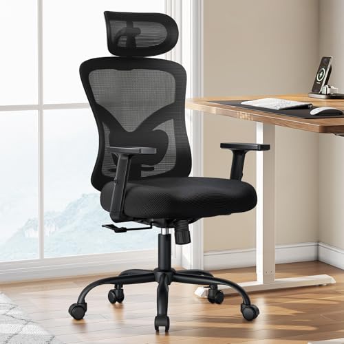 MarsailErgonomic Office Chair Ergonomic Gaming Chair with Lumbar Support, 2D Headrest, Adjustable Armrests, Contoured S