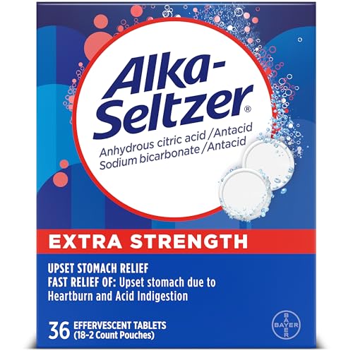 Alka-Seltzer Extra Strength Heartburn Relief Effervescent Antacid Tablets, Fast Indigestion Relief, 36Ct