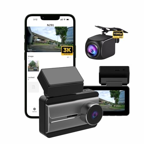 PAPAGO N291 3K Dual Channel Dashcam with Sony CMOS Sensor | F1.5 Ultra-Wide Lens | 3” Display | Mobile Wi-Fi & Voice Control | 256GB Support | High Te