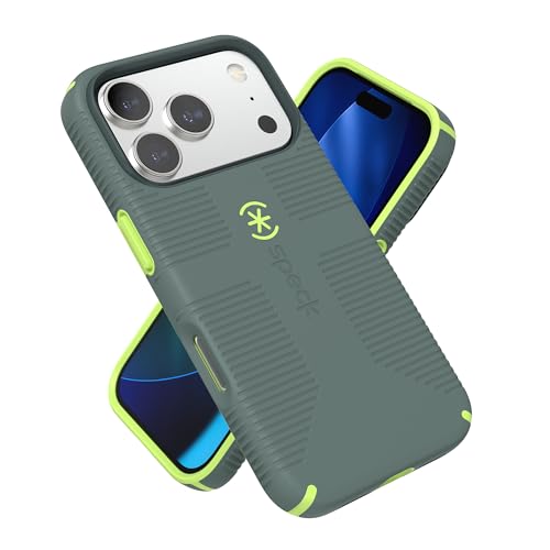 Speck CANDYSHELL Grip +MS Case for iPhone 17 Pro - NEO DRAB/Glow Green | Slim Protective Grip | Drop Protection | MagSafe Compatible