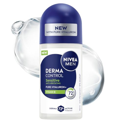 ⚡ BLITZDEAL (-61%) NIVEA MEN Derma Control Sensitive Antitranspirant für Männer roll on - 72h Schutz mit Hyaluronsäure und Vitamin E, 50ml