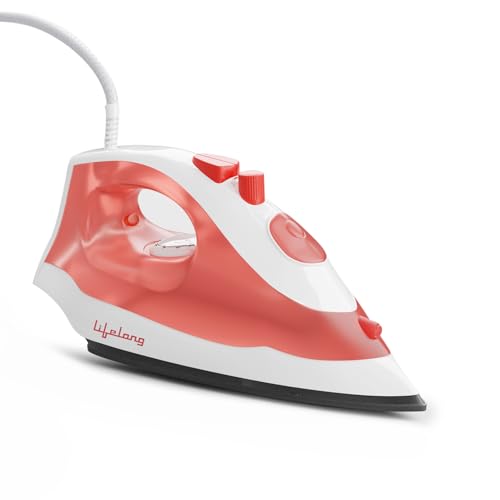 Lifelong Steam Iron for Clothes | 1300W Iron Press with Vertical Steaming & Non-Stick Soleplate | Adjustable Temperature & Steam Control | Lightweight