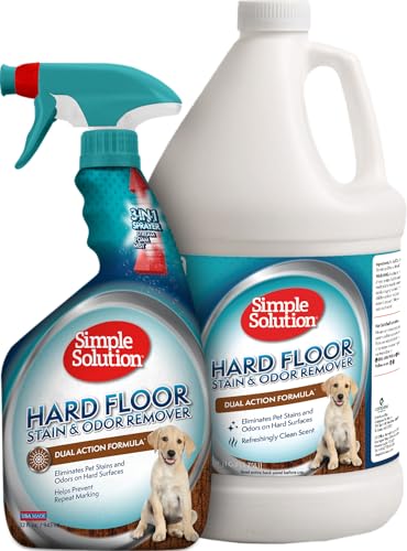 Simple Solution Hard Floor Pet Stain and Odor Remover, Dog Stain and Odor Eliminator Spray, Enzyme Cleaner, Pet Urine Remover for Hardwood Floors, Pee and Poop Destroyer, 32oz and Gallon Bundle 160 Fl Oz (Pack of 1)