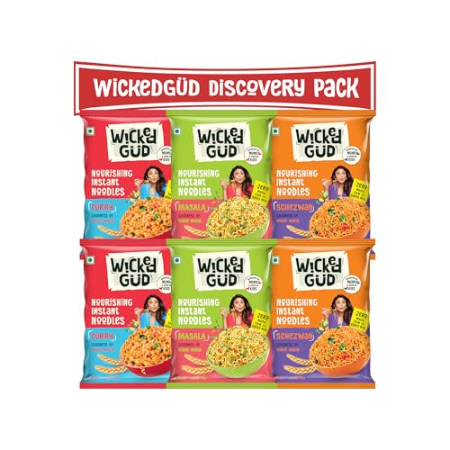 WickedGud Nourishing Instant Noodles Range (Discovery Pack of 6, 69 grams each) | No Maida | No Palm Oil | No MSG | High Protein | High Fibre | Choles
