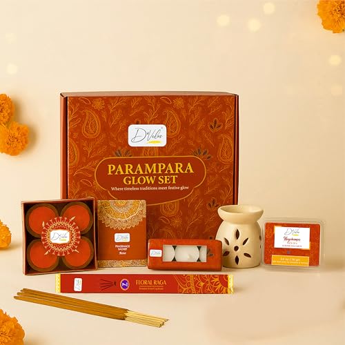 D’Velas™ Parampara Glow Christmas Gift Box | Ceramic Aroma Burner, Wax Melts, Tealights, Scented Candles, Fragrance Sachet & Incense Sticks | Holiday 