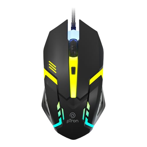 pTron Flick M12 Wired USB Mouse with 4 Buttons, 1600 DPI Optical Sensor, Precision Tracking, RGB Lights, 4 Adjustable DPI, Plug & Play Use, Ergonomic 