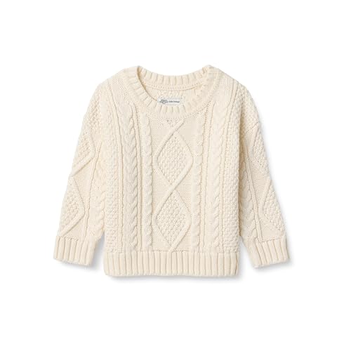 Amazon Essentials x Sofia Grainge Unisex Kids' Cable Crewneck Sweater, Ivory, Small