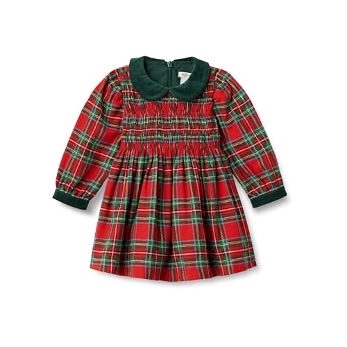 Amazon Essentials x Sofia Grainge Baby Girls' Long Sleeve Flannel Dress, Cherry Red Festive Plaid, 18 Months