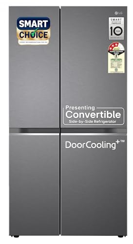 LG 650 L, 3 Star, Smart Inverter Compressor, Convertible, Door Cooling+, Frost Free Double Door Side by Side Refrigerator (GL-B257HDS3, Dazzle Steel, 