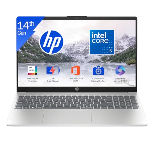 HP 15 (i5 14th Gen), Intel Core 5, 16GB RAM (Upgradeable), 512GB SSD, FHD, Anti-Glare, 15.6''/39.6cm, Win11, M365 Basic(1yr), Office24, Silver,1.59kg,