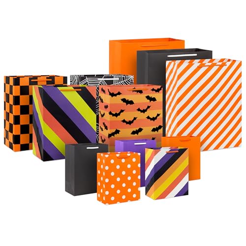 Hallmark Halloween Assorted Gift Bags Bulk - Black, Orange and Purple (12 Bags: 5 Medium 9", 4 Large 13", 3 Extra Large 