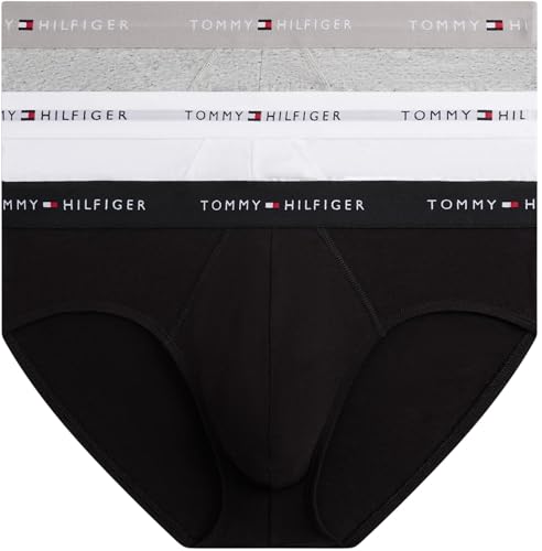 (-42%) Tommy Hilfiger Herren 3er Pack Unterhosen Hip Briefs mit Logobund, Mehrfarbig (Mid Heather/Black/White), XXL