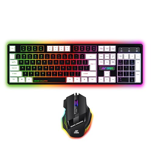 Ant Esports KM1410 Wired Gaming Keyboard and Mouse Combo, RGB LED Backlit, 25 Keys Anti-ghosting Water Resistant Membrane Keyboard, Carbon Black, Upto
