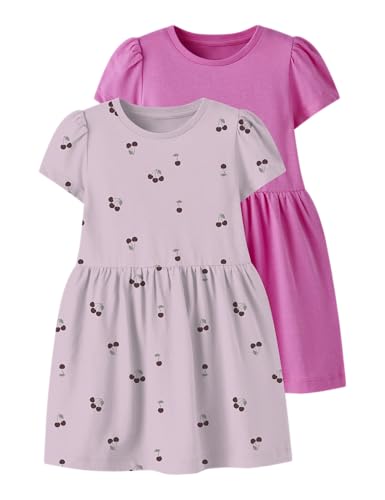 🔥 STARKER PREIS (-50%) NAME IT Mädchen Nmfvivia Ss 2P Dress Noos, Strawberry Moon, 128 cm (2er Pack)