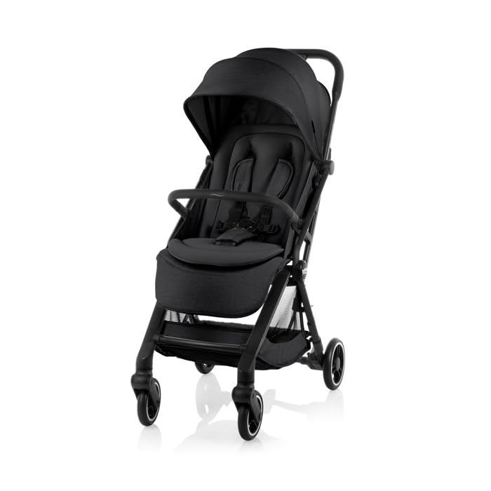 Britax Flylite Travel Stroller Raven Black, Cabin Size Compatible, One-Hand Auto Fold, XL...