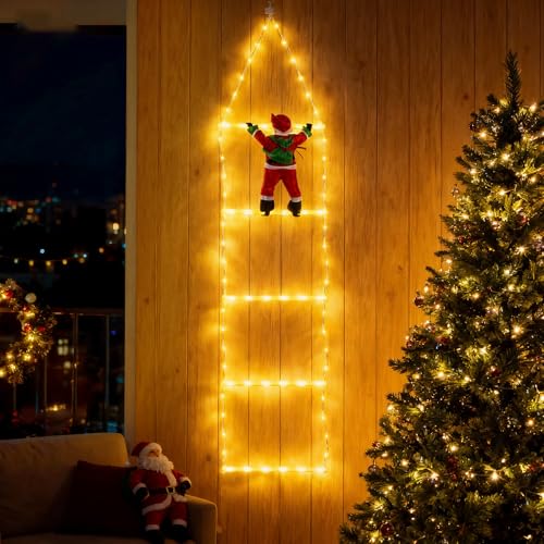 🔥 STARKER PREIS (-44%) LEDYA 1,25M Leiter Lichterkette mit Weihnachtsmann, 98 LED Weihnachtsbeleuchtung Strombetrieben mit Timer, Speicherfunktion, 8 Modi für Innen- & Außen Weihnachtsbaum Fenster Weihnachten Deko, Warmweiß