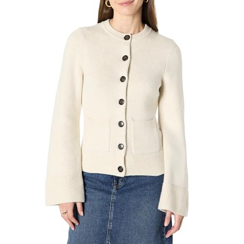 (-22%) Amazon Essentials Damen Langärmelige Regular-Fit-Strickjacke mit Glockenärmeln und tailliertem Schnitt, Haferbeige Meliert, XXL