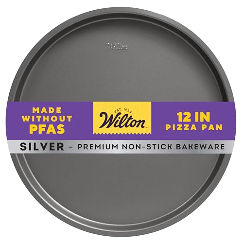 Wilton Silver Non Stick Pizza Pan, Round Steel Bakeware for Crispy Crust Pizza, Flatbreads, and Giant Cookies,Made without PFAs, Durable Steel, 12 Inch