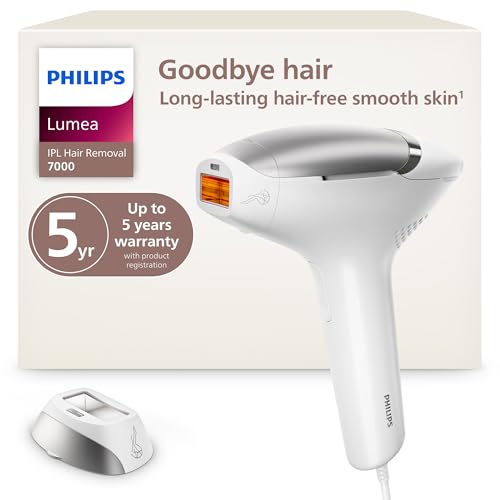 Philips Lumea 7000 Series IPL Hair Removal Device - Permanent Visible Hair Reduction Done at Home, SenseIQ Technology, Uniquely Curved Attachment for Body, for Women & Men, BRI931/03