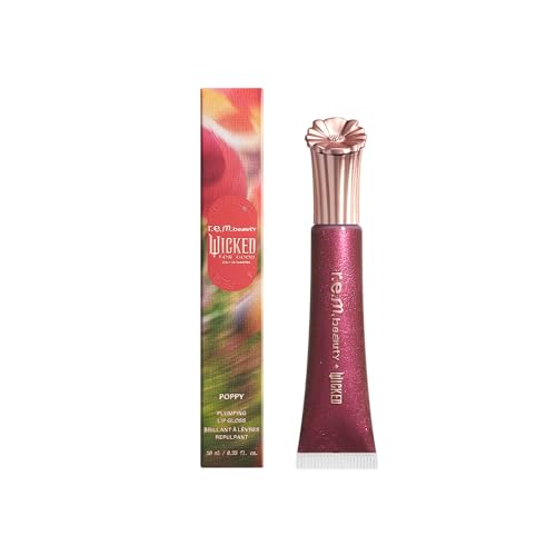 r.e.m. beauty by Ariana Grande Wicked: For Good | Poppy Plumping Lip Gloss | Pretty as a Poppy | Instant Plumping Effect for Hydrated, Softer and Smoother Lips | Silky, Non-Sticky Feel | 0.34 Fl Oz
