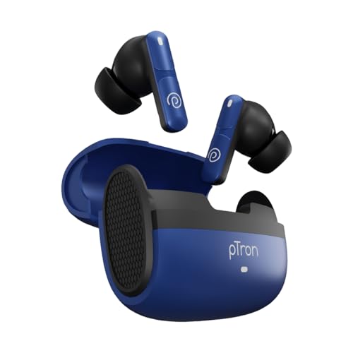 pTron Bassbuds Blaze in-Ear TWS Earbuds w/ 13mm Drivers, 50Hrs Playtime, AI-ENC Clear Calls, Bluetooth V5.4 Wireless Headphones, Touch Control, Voice 