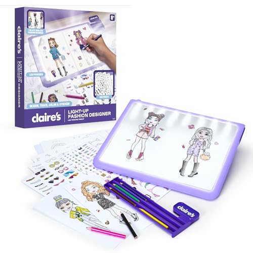Claire’s Light-Up Fashion Designer LED Tracing Tablet - 330-Piece Arts & Crafts Kit| Fashion Templates, Stickers, Colored Pencils & Paper| Kids Coloring & Drawing Board Activity| Girls Toy Gift|Age 8+
