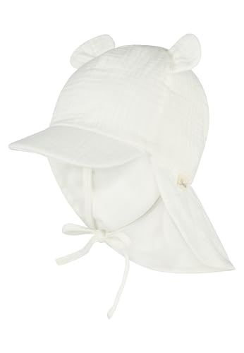 ⚡ BLITZDEAL (-79%) Sterntaler Schirmmütze Nackenschutz mit Ohren – Bio-Baumwoll-Musselin Mütze mit Bindeband und weichem Futter, UV-Schutz 30 – Ecru, Größe 51