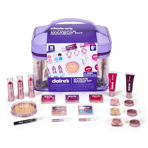 Claire’s® Ultimate Makeup Artist Kit – 18-Piece Real Makeup Set| Lip Gloss, Eyeshadow, Eyeliner, Blush, Lipstick, Highlighter & Carry Case| Girls Cosmetic Beauty Toy| Safe Kids Makeup Gift| Ages 8+
