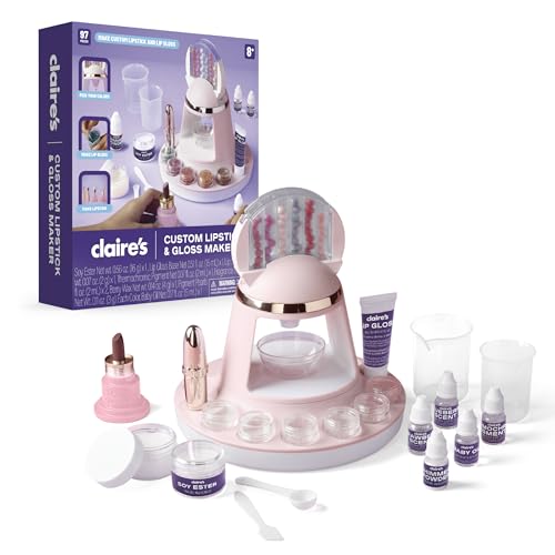 Claire's DIY Lipstick & Lip Gloss Making Kit – 97-Piece Makeup Craft Kit| Kids Arts & Crafts Activity Set| Handmade Moisterizing Lip Glaze| Beauty & Cosmetic Products| Girls Science Toy Gift| Ages 8+