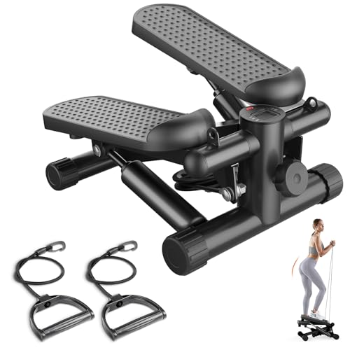 Sweetcrispy Mini Stair Steppers with Resistance Bands for Exercise at Home, Portable Exercise Twist Stepper Machine for Full Body Workout, 300LBS Capacity, Black