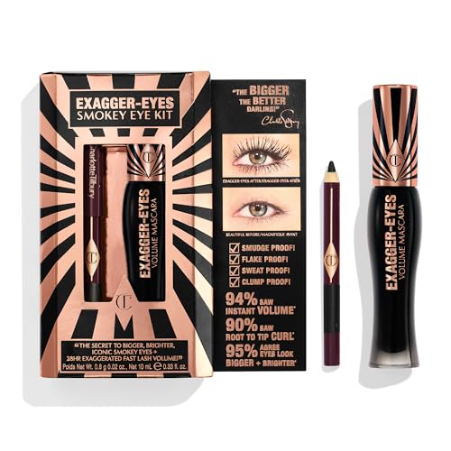 Charlotte Tilbury Exagger-Eyes Smokey Eye Makeup Kit - Includes Exagger-Eyes Volumizing Mascara and Rock N' Kohl Travel Size Black Eyeliner Duo (2 Count)
