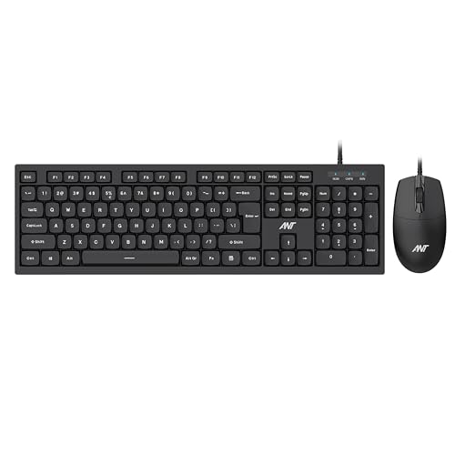 Ant MASTER10 Full Size Wired Keyboard and Mouse Combo, 104 Keys, 6 Anti-Ghosting, Membrane Switch, 3D Optical Mouse, 1200 DPI, USB Plug & Play, for Wi