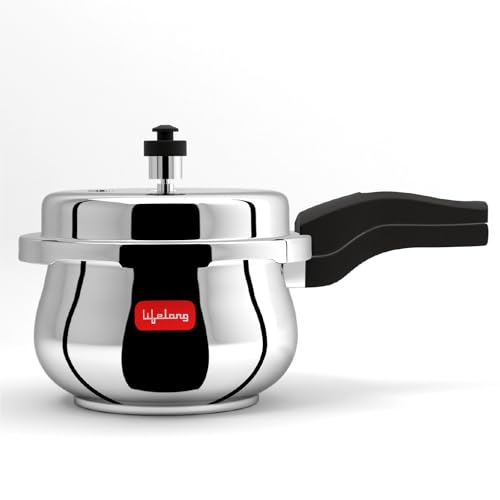 Lifelong Stainless Steel Curve Pressure Cooker 2Liters | Induction & Gas Stove Compatible with Outer Lid, ISI Certified & Lock System | Safe & Durable